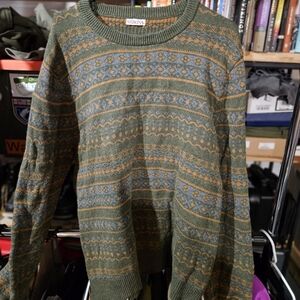 Merona Men's Crewneck Sweater with Green and Orange Pattern